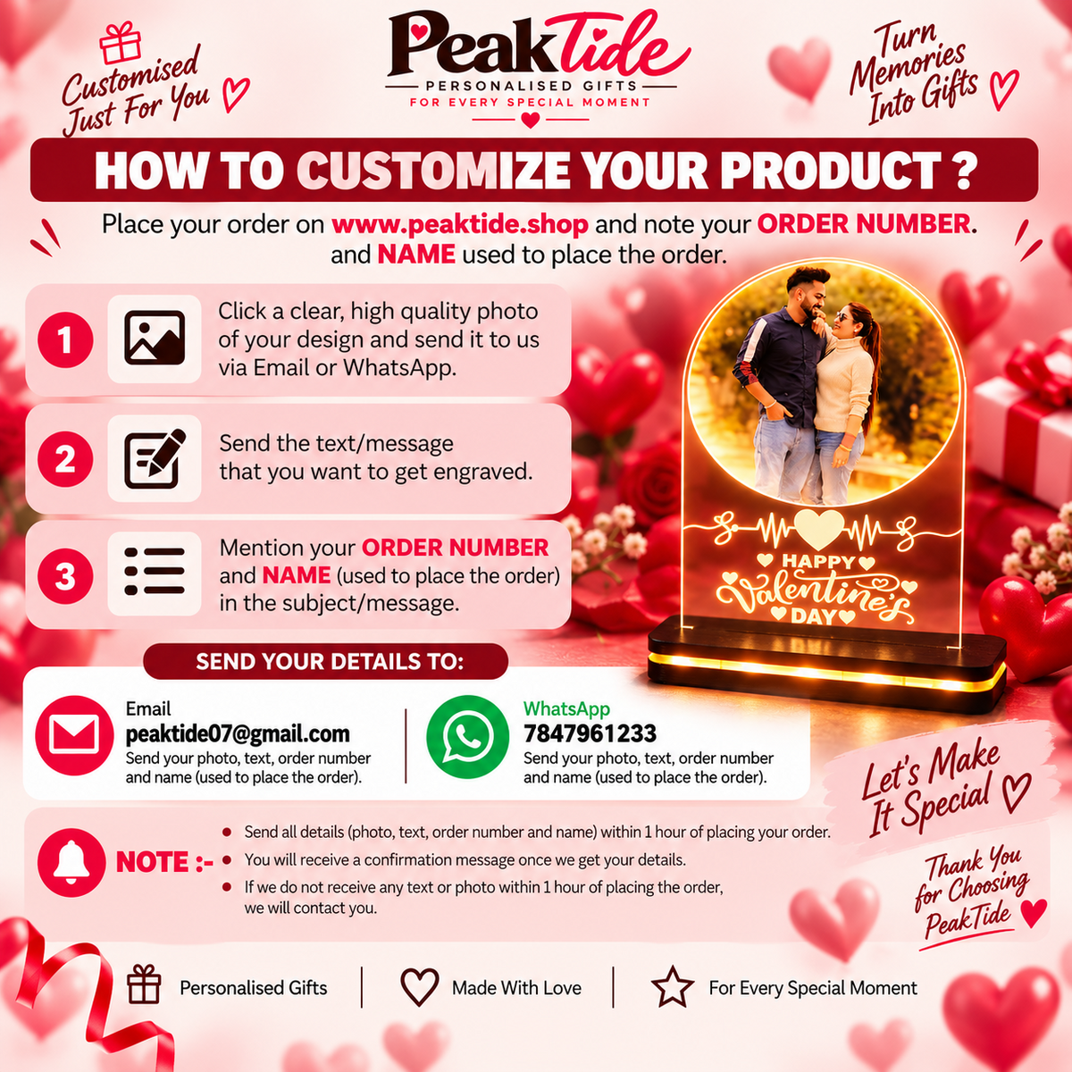 PeakTide personalized product customization instructions