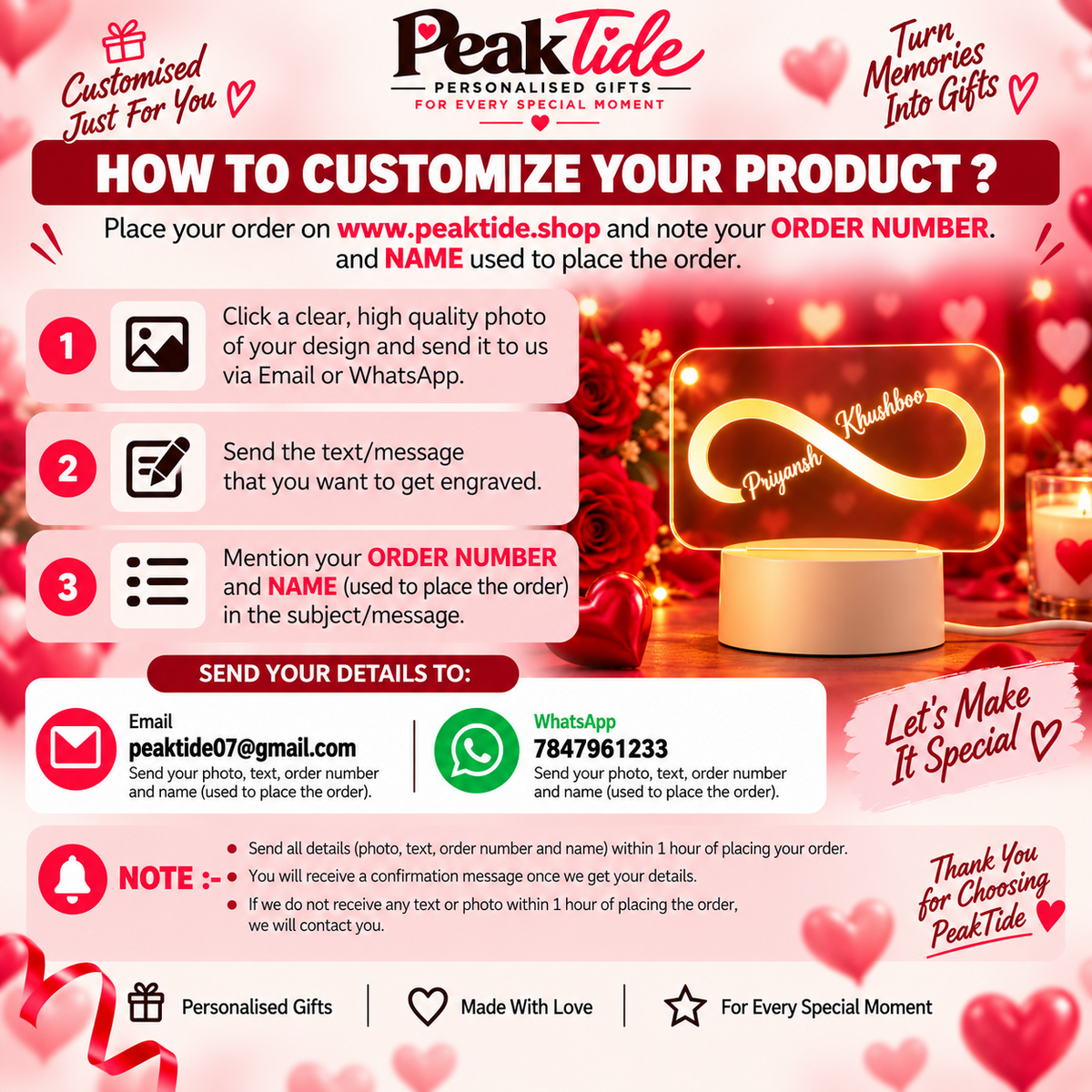 Personalized Infinity LED Name Lamp – customization instructions