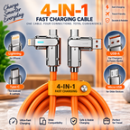 4-in-1 retractable fast charging cable powering a smartphone and laptop