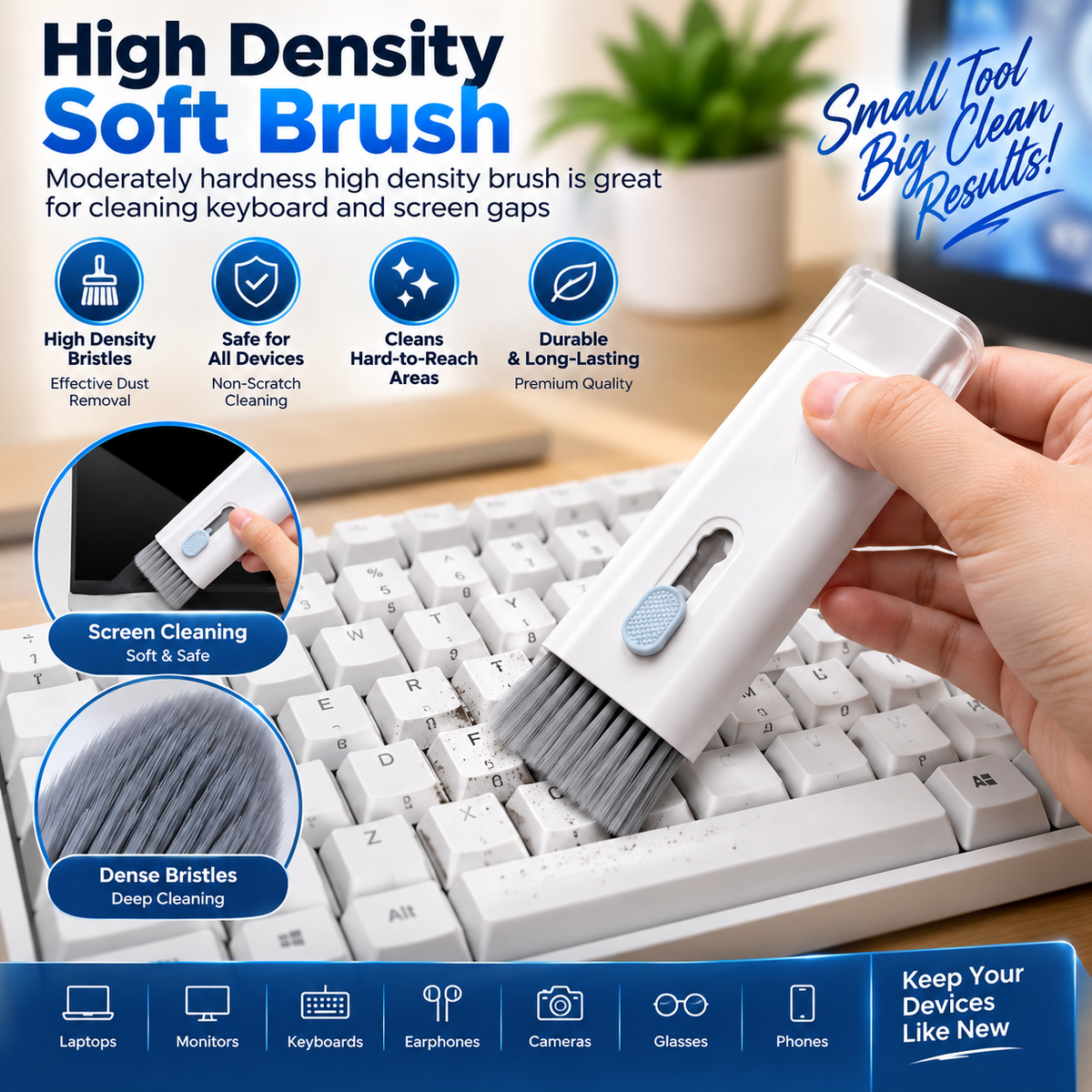 7-in-1 cleaning kit high density soft brush cleaning a keyboard