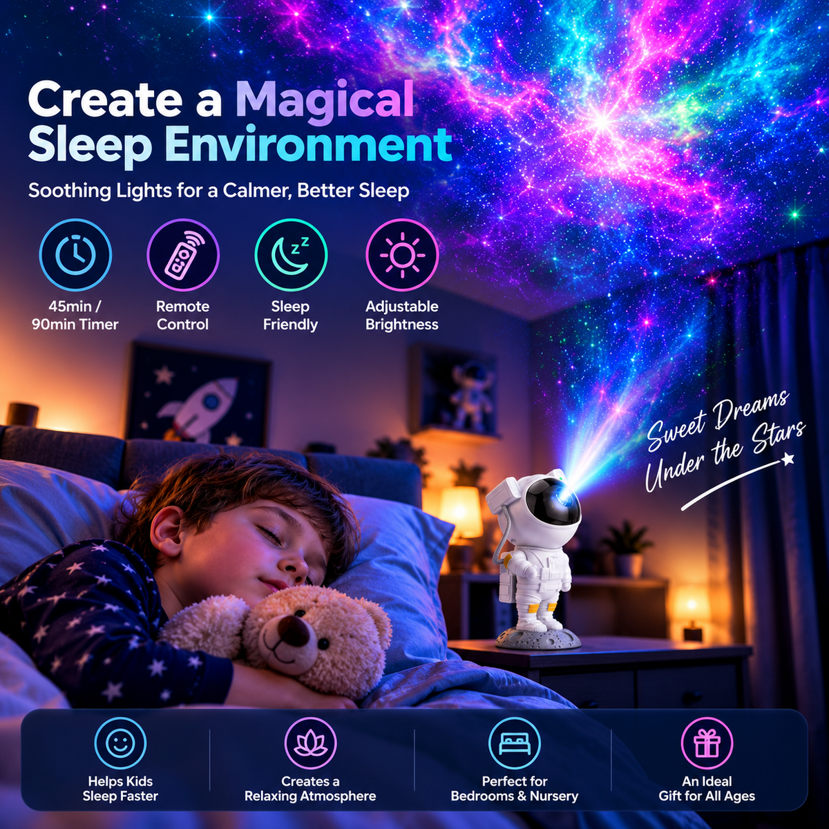 Astronaut Galaxy Projector creating a relaxing sleep environment