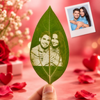 Personalized photo on natural leaf gift – couple photo engraving