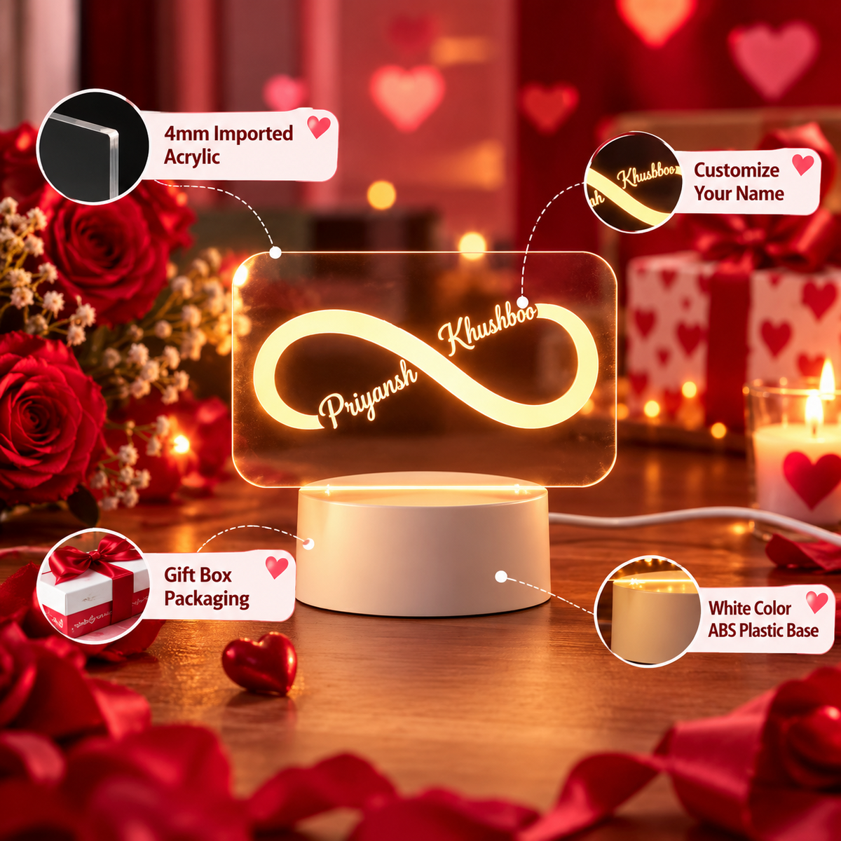 Personalized Infinity LED Name Lamp – premium acrylic and base details