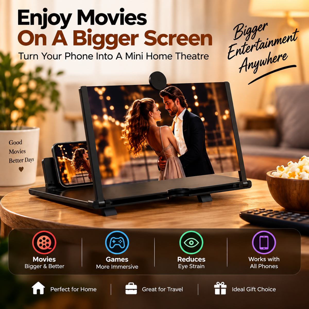 Mobile phone screen amplifier for movies games and entertainment anywhere