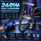PeakTide 240W fast charging cable with adjustable phone stand and fast charging showcase