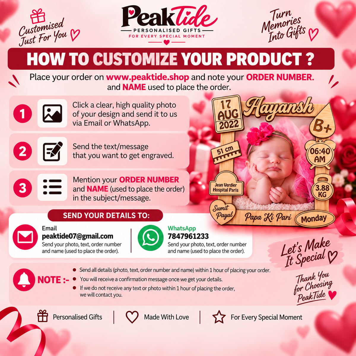 Personalised Baby Birth Details Photo Frame customisation guide