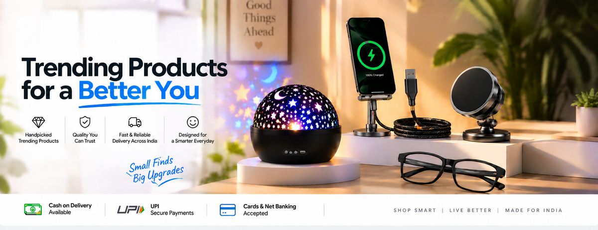 PeakTide homepage hero banner featuring trending products, Indian payment options and no call-to-action button