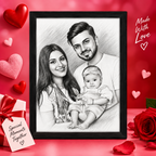 Personalised pencil sketch photo frame with family portrait
