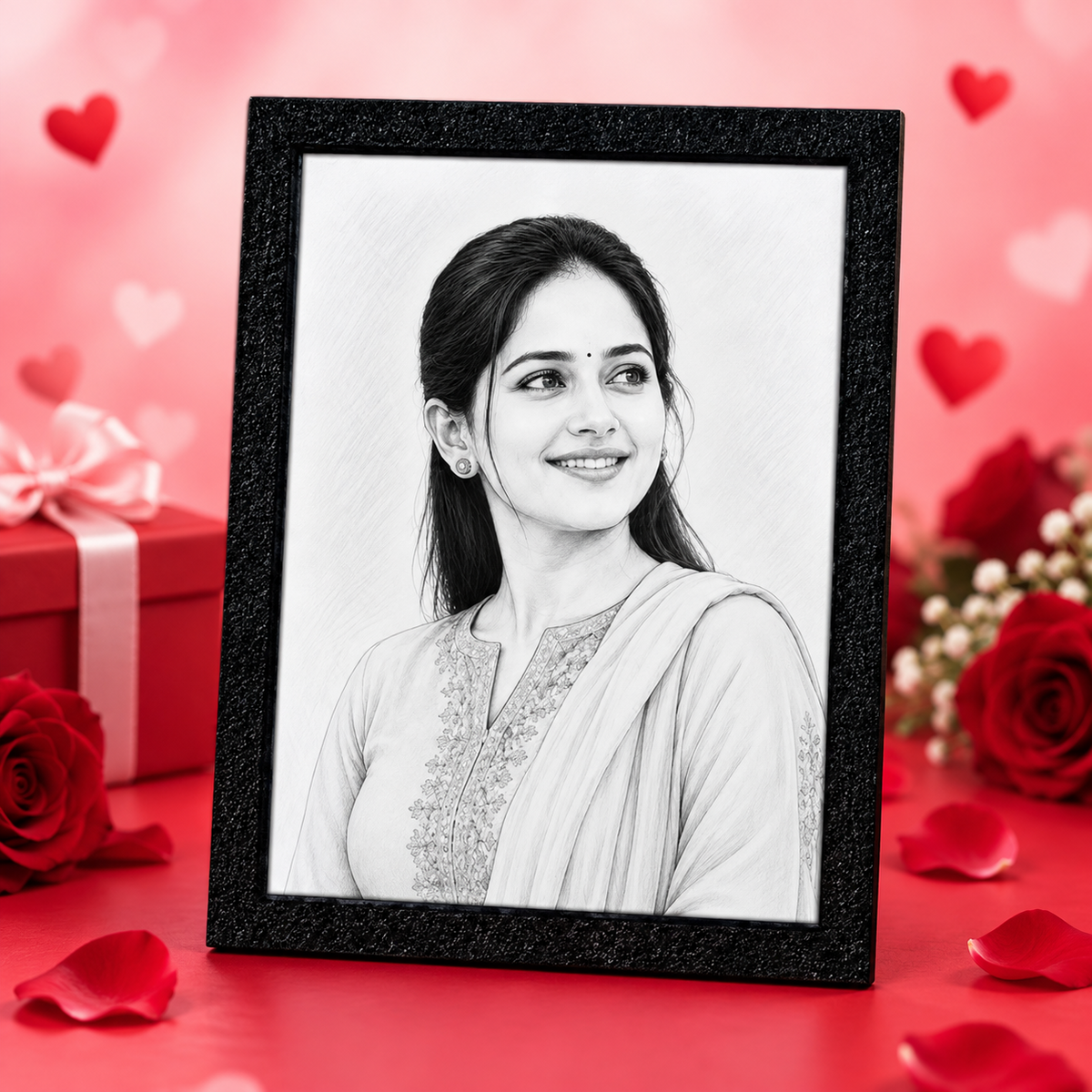 Personalised pencil sketch photo frame portrait example