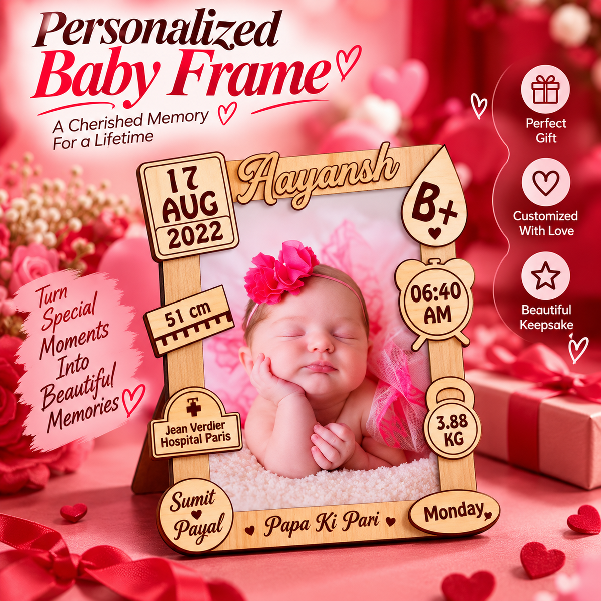 Personalised Baby Birth Details Photo Frame