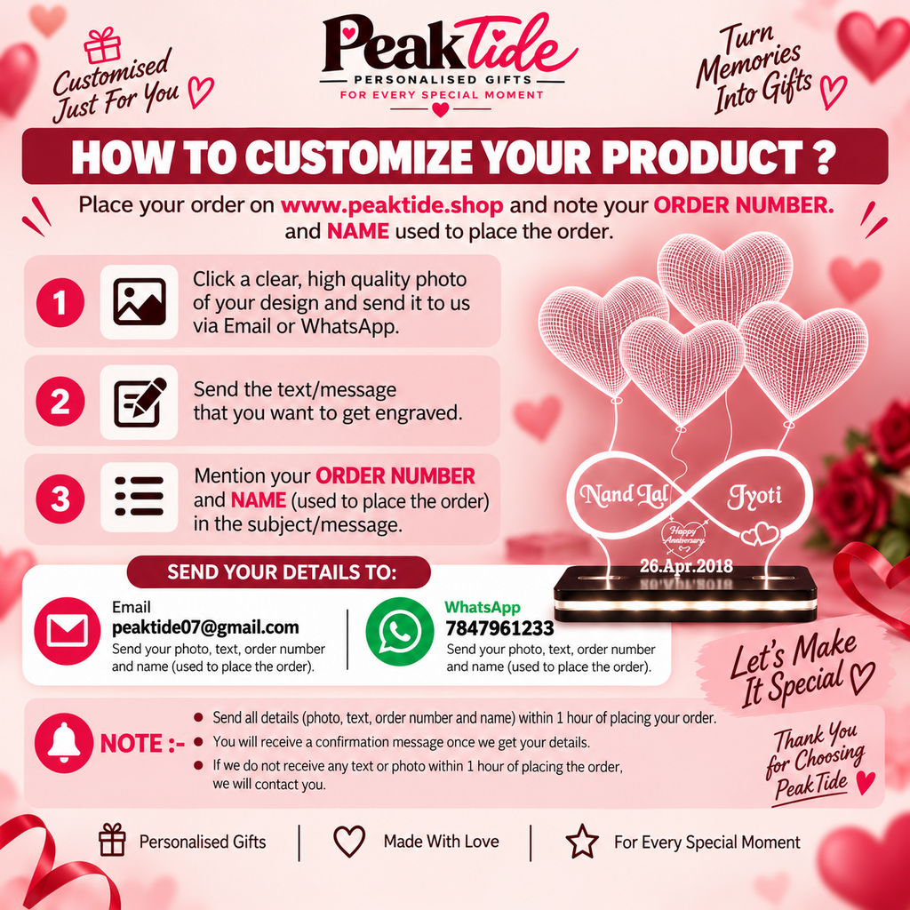 PeakTide personalization instructions for custom LED lamp