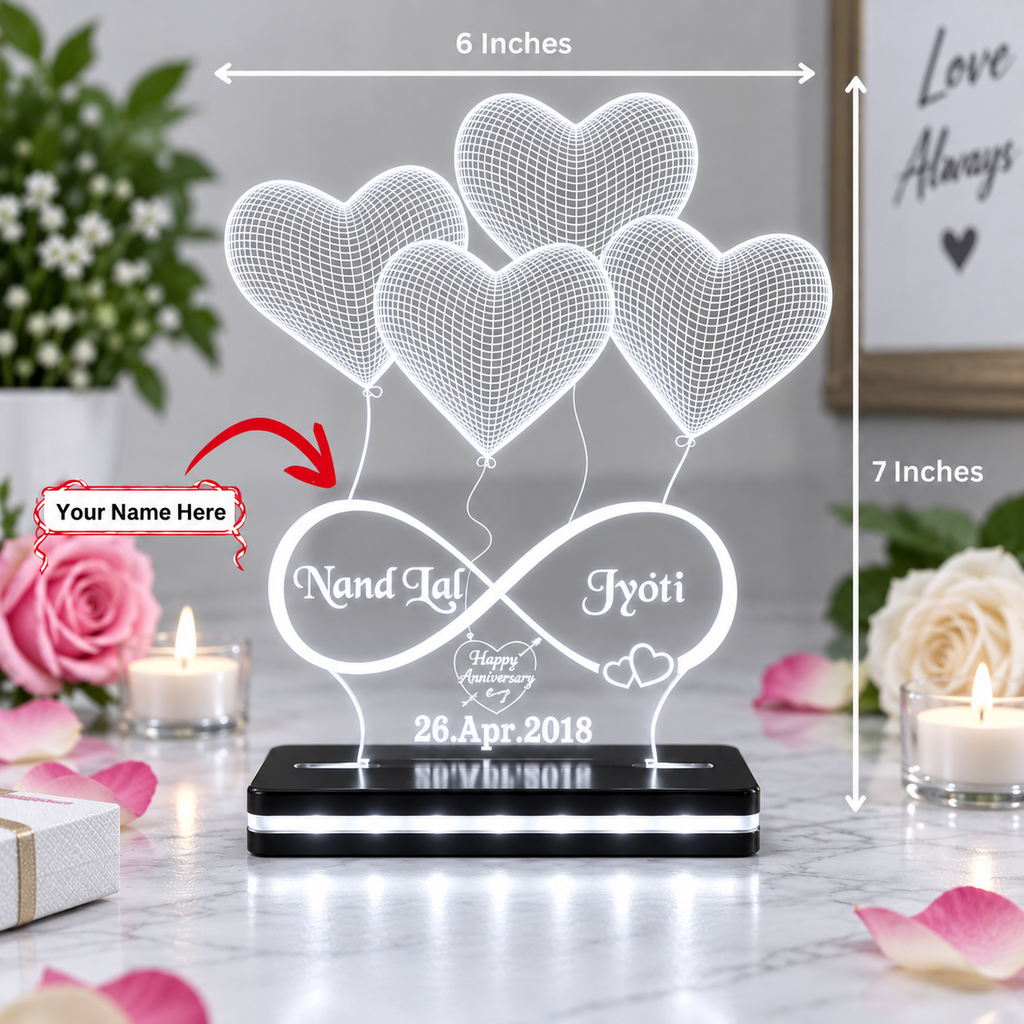 Personalized LED lamp showing 6 by 7 inch dimensions