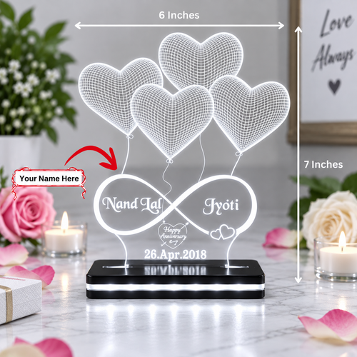 Personalized LED lamp showing 6 by 7 inch dimensions