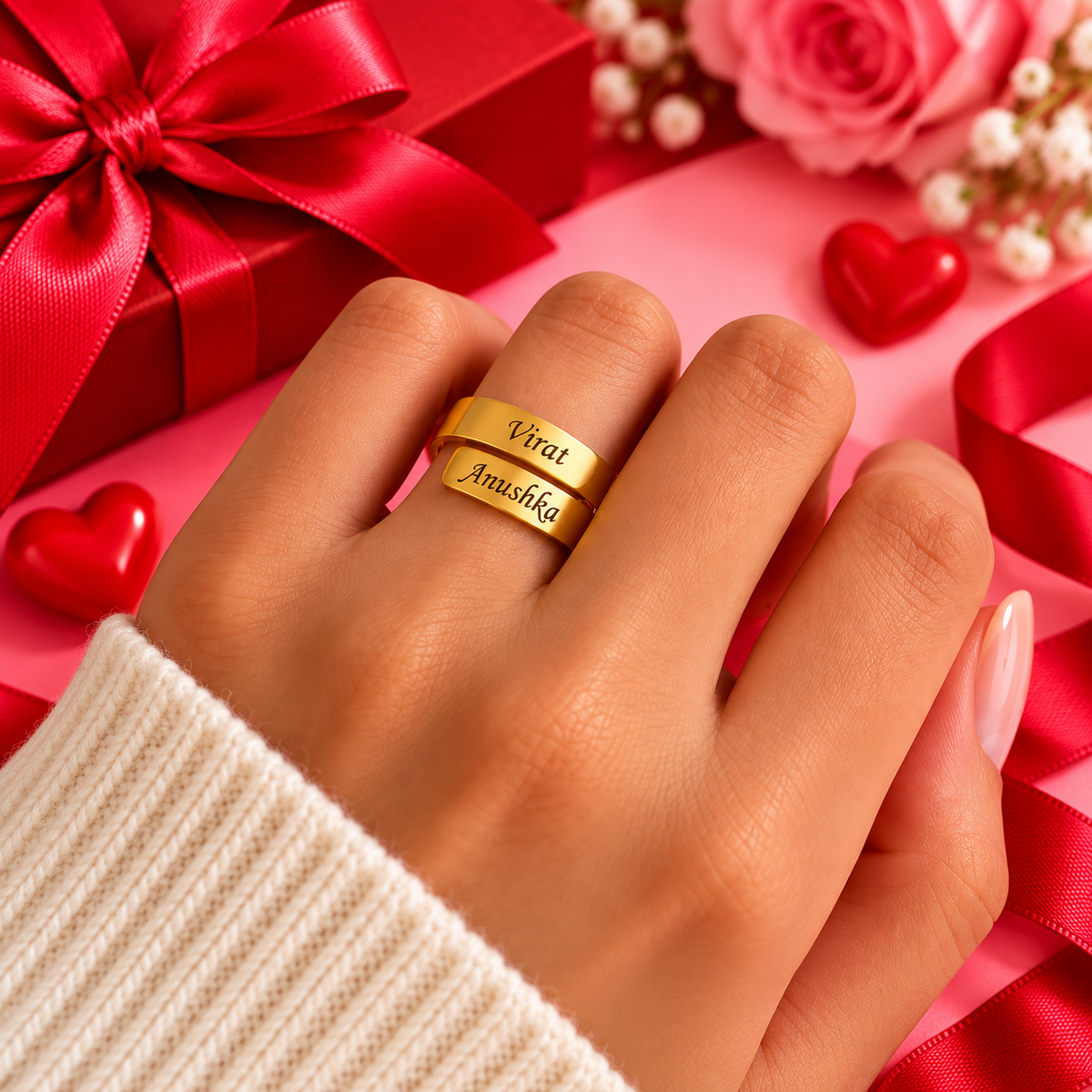 Personalized Two Name Ring for Couples