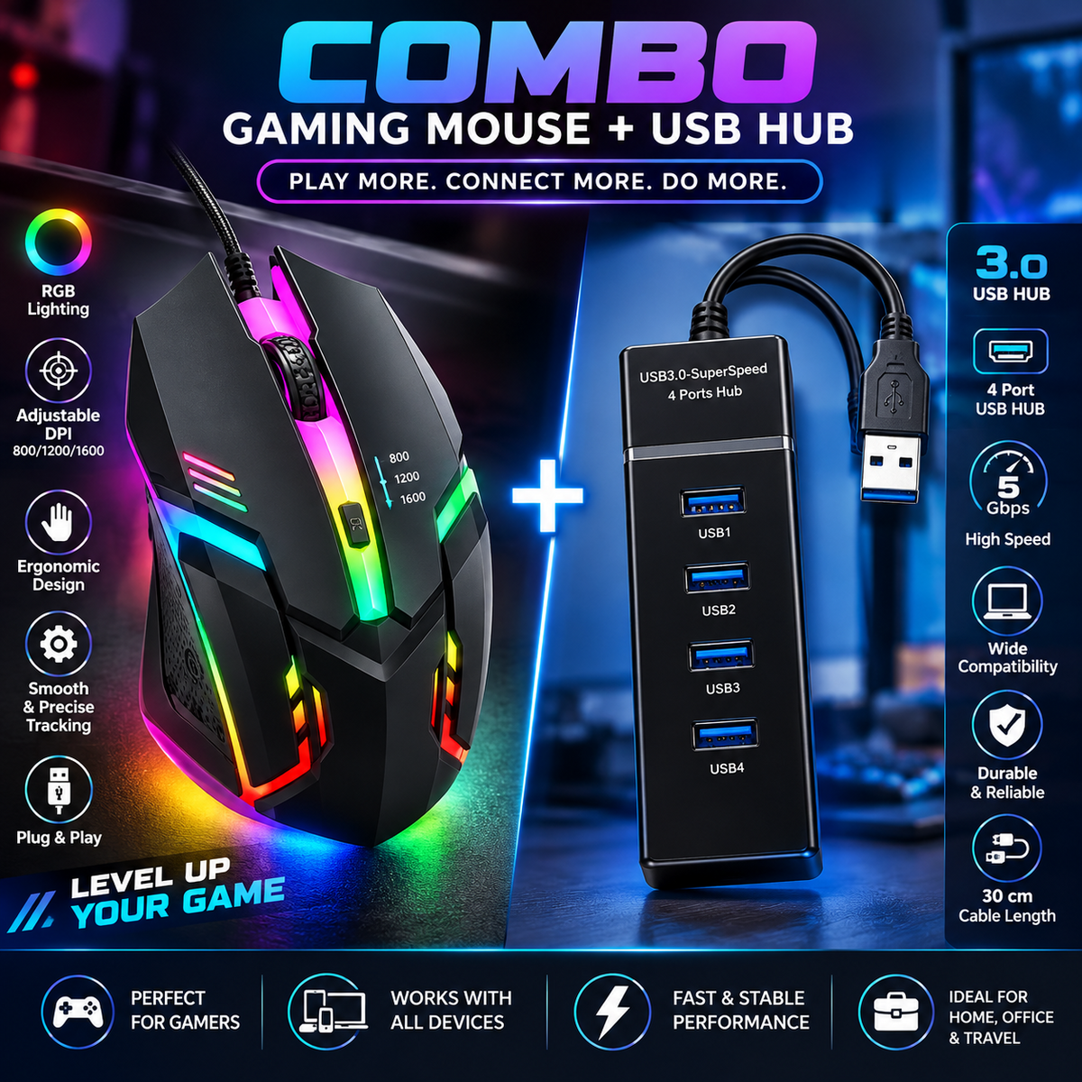 RGB gaming mouse and 4-port USB hub combo offer