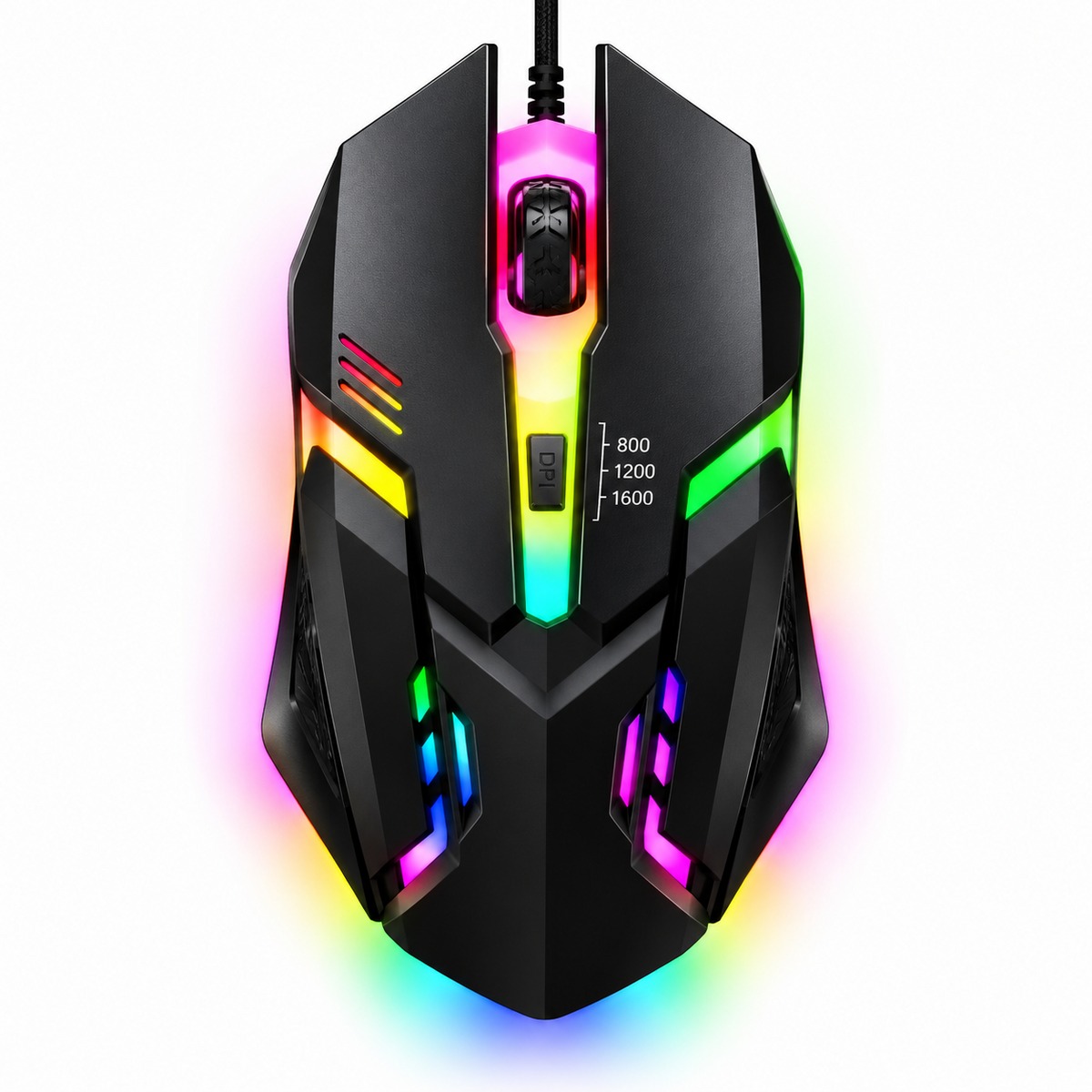 RGB wired gaming mouse with multicolor lighting