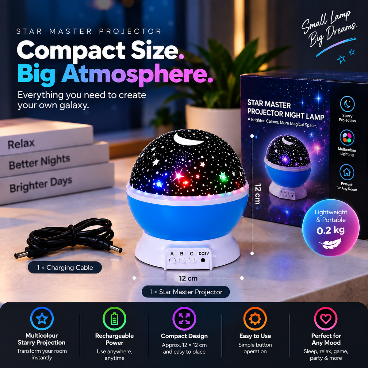 Star Master Projector Night Lamp starry galaxy lighting features